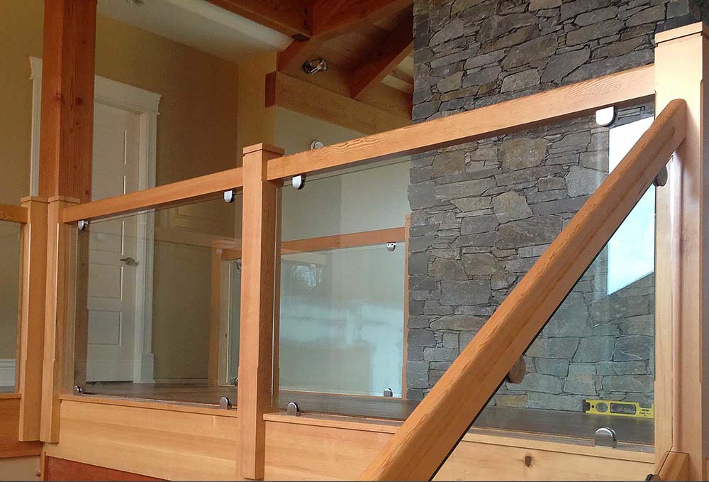 wood top glass railings